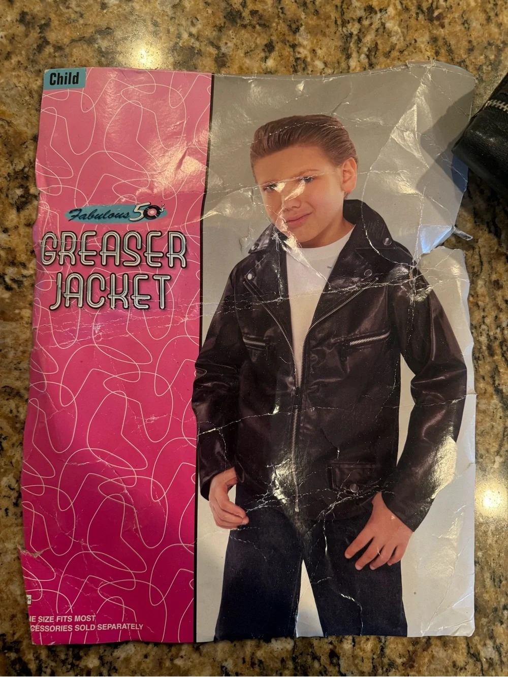 Kid's black faux Leather Jacket halloween Costume Grease 50s One size fits most
